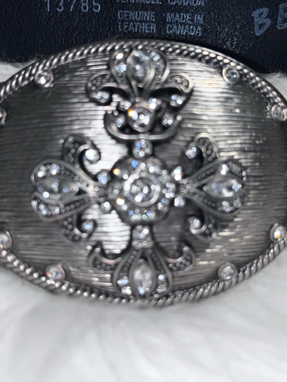 Able Silver-Tone Crystal Fleur-de-Lis Decorative Belt Buckle